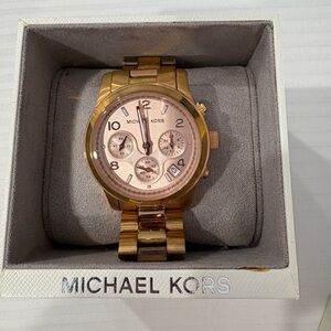 Michael Kors Gold Chronograph Watch with Pink Dial